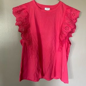 J Crew Coral Eyelet Flutter Top